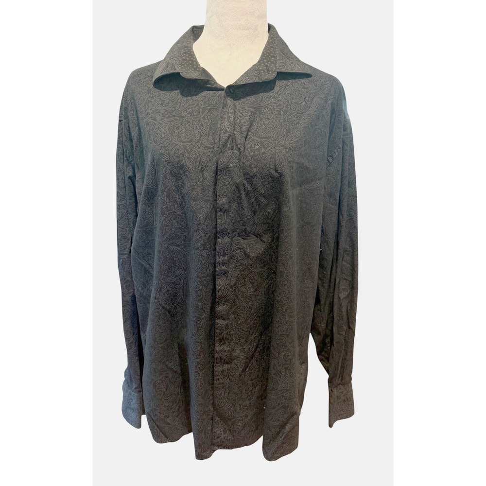 Tallia Men's XL 17.5 Black White Paisley Cotton Long Sleeve Dress Shirt